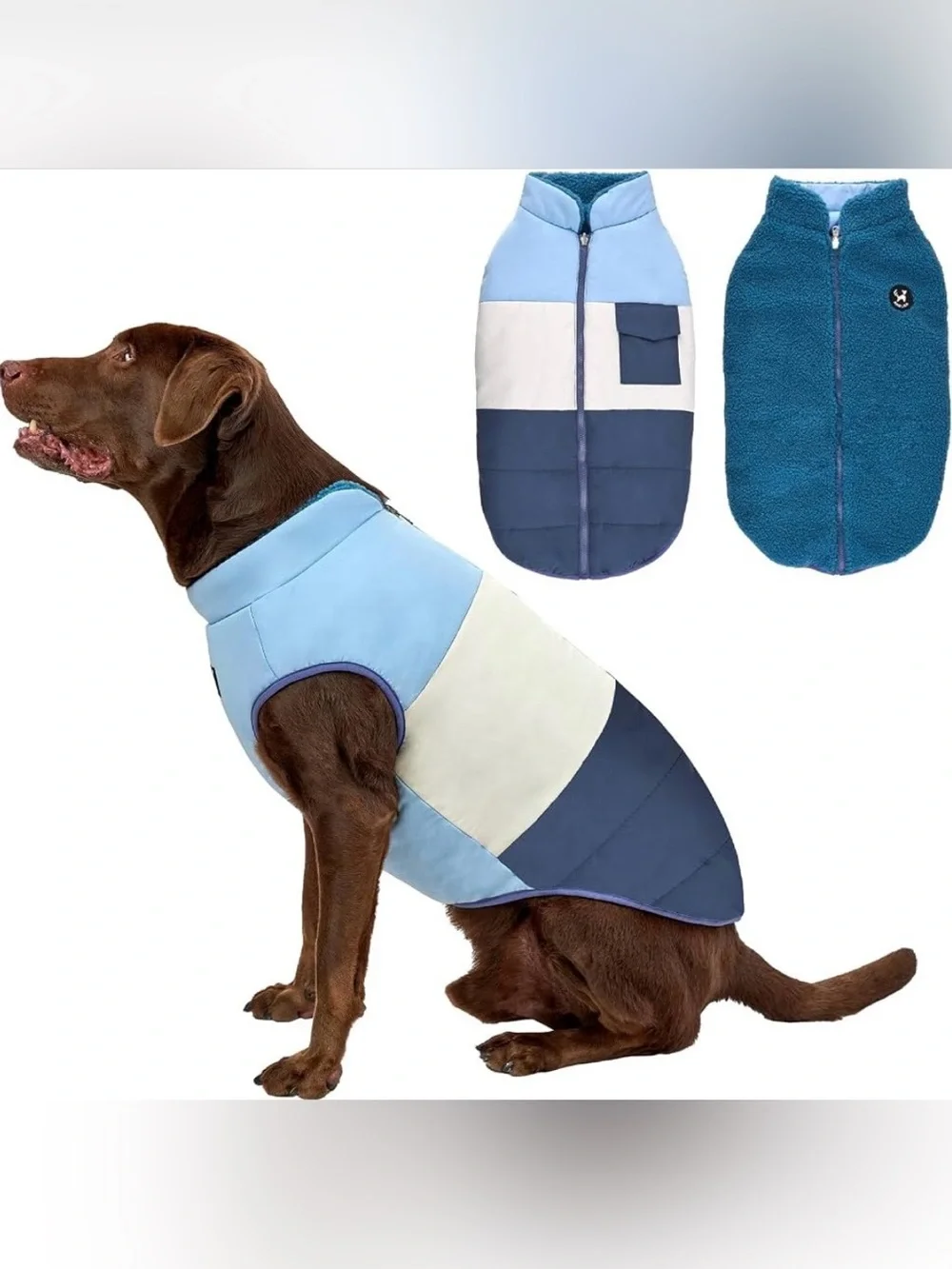 Arblina Reversible Dog Winter Coat, Waterproof Warm Fleece Sweater Windproof XXL